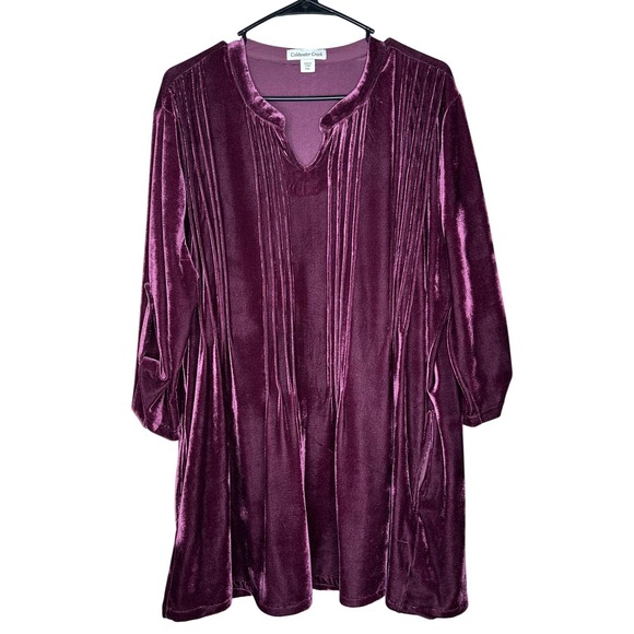 Coldwater Creek Tops - Coldwater Creek Velvet Pleated Tunic Top With Pockets Burgundy PXL‎ Whimsical